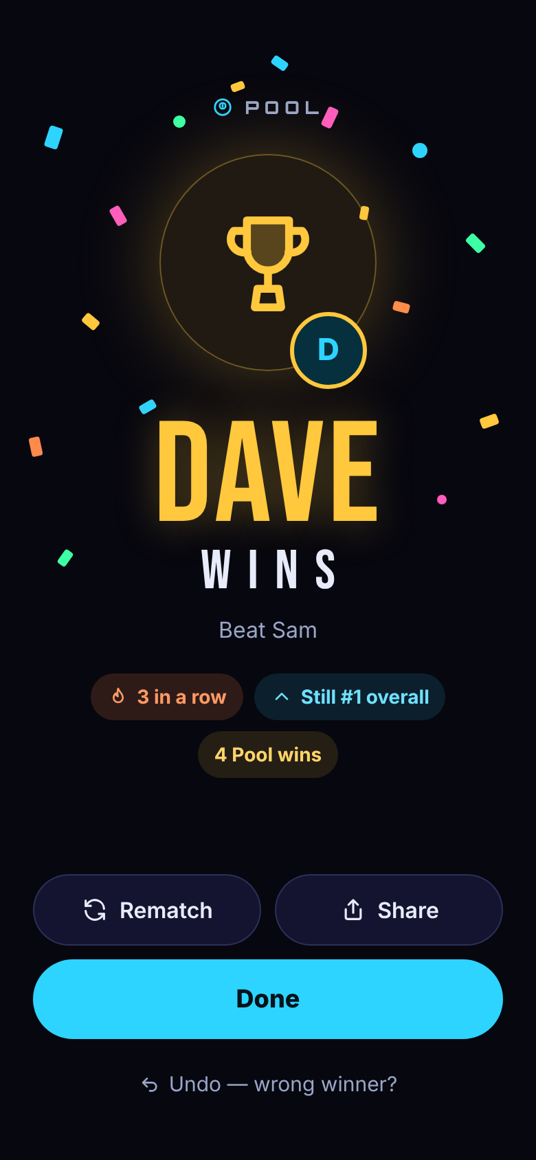 Winner celebration: Dave wins